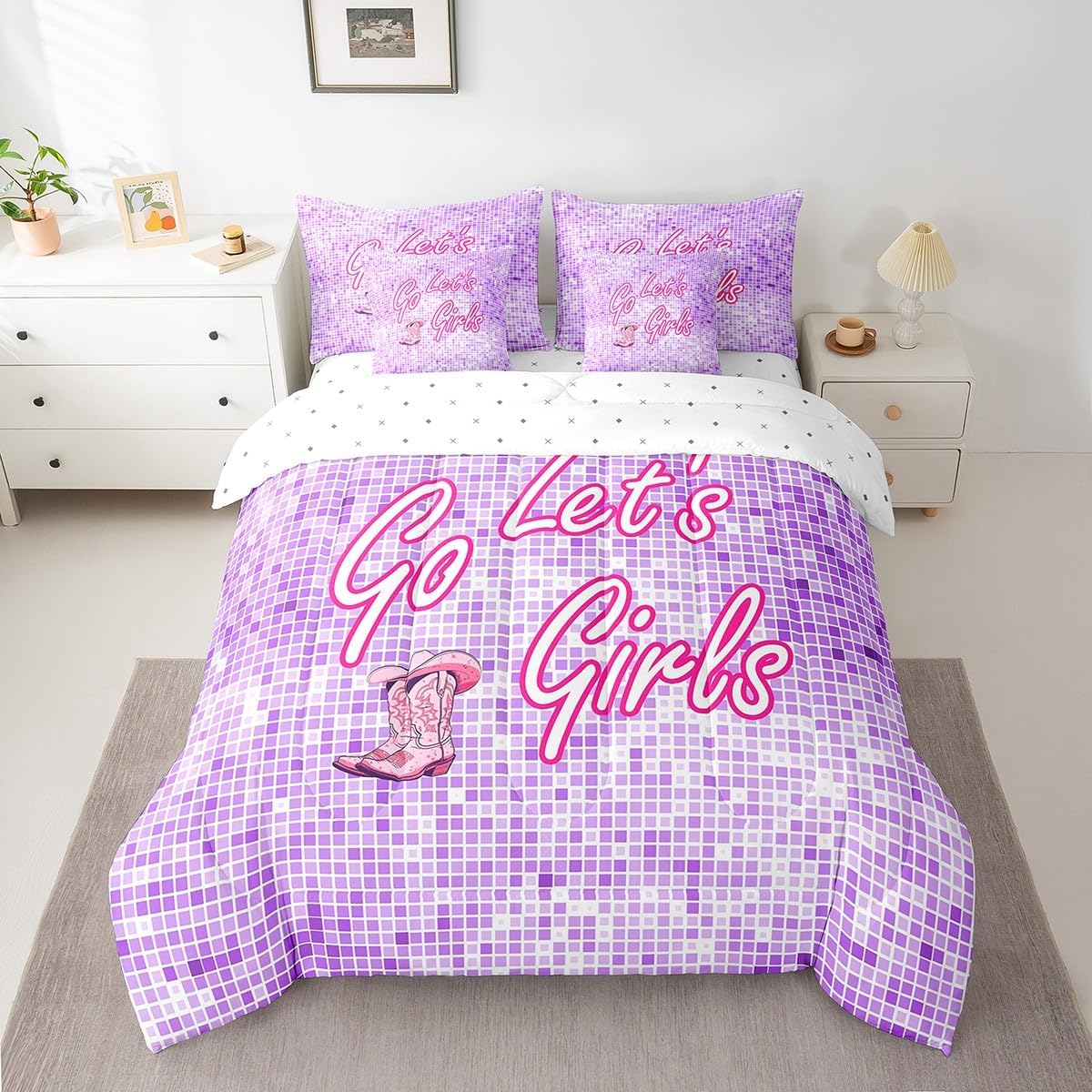 Castle Fairy Flowing Light Lines 7 Pcs Bedding Set Queen Size Soft Reversible Green Black Glitter Comforter Set with Sheets for Adult Kids Boys Girls Teens Abstract Bed in a Bag Stars Galaxy Bed Set