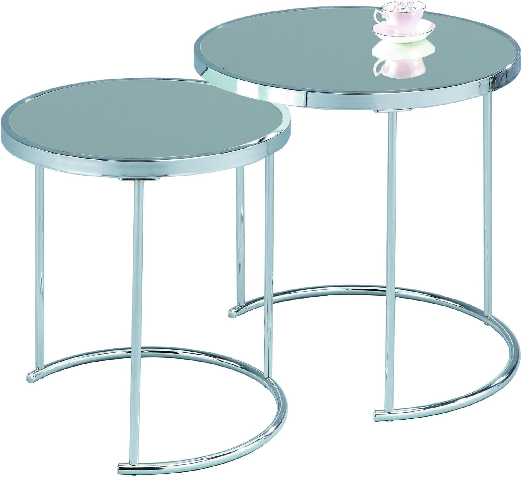 ASPECT Visio Set of 2 Round Nesting Table Top Frame, Mirror/Chrome, 50x50x50 cm, GNT09CH/MR