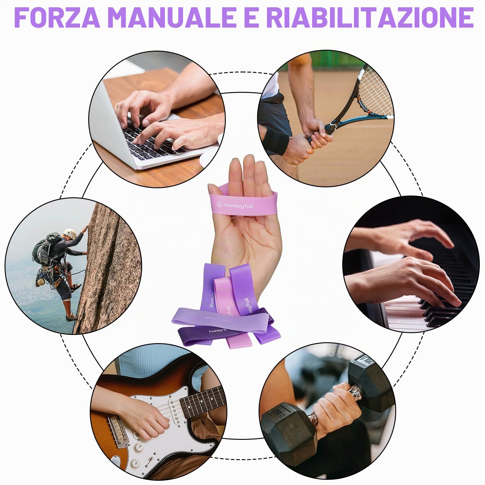 MonkeyTail Set di fasce di resistenza a 5 livelli (diverse intensità), per allenamento a casa, yoga, sollevamento pesi, trazioni, con ancoraggi migliorati e maniglie, borsa portatile, unisex