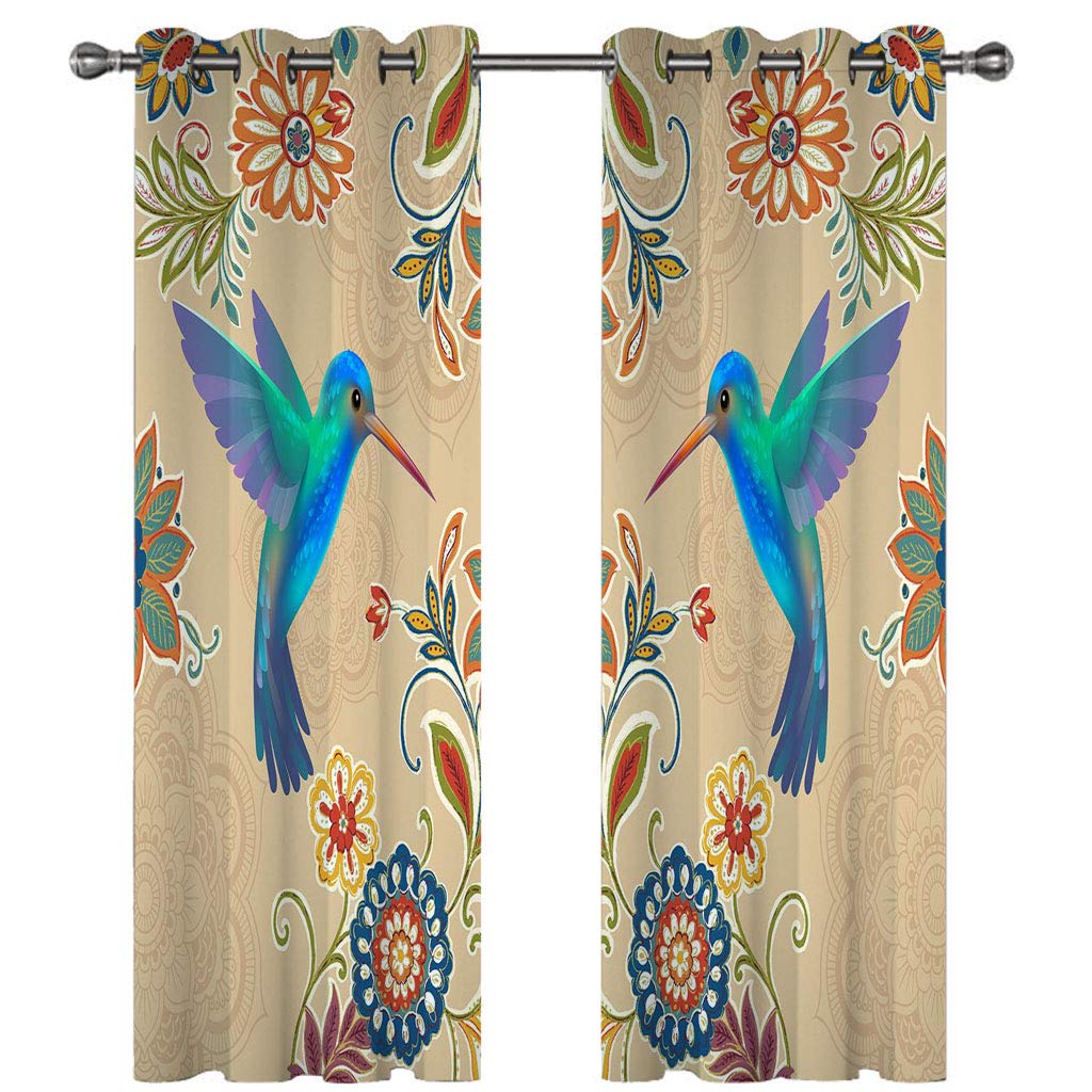 Vorhänge Kinderzimmer Junge 3D Blaue Vogelblume Jungen Kinder Mädchen, Blickdicht Dekor Schlafzimmer 140x240 cm Verdunkelungs Fenster Vorhang Panels, Gardinen Mit Ösen