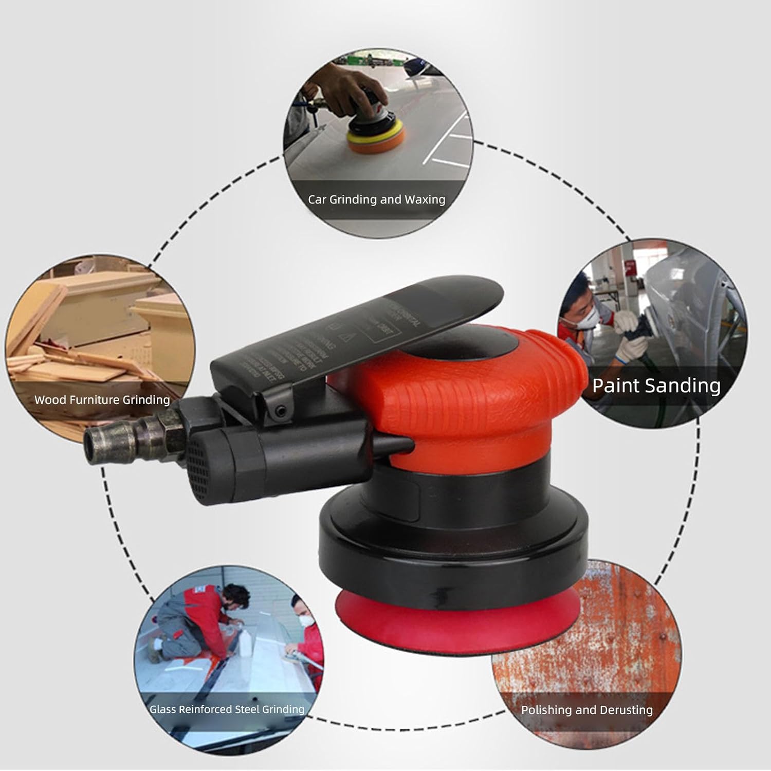 Garosa 3 Inch Air Random Orbital Sander, High Speed Pneumatic Palm Polishing Grinding Tool for Auto Body Woodworking Polycarbonate Rubber 75mm 14000 RPM 1 Pack