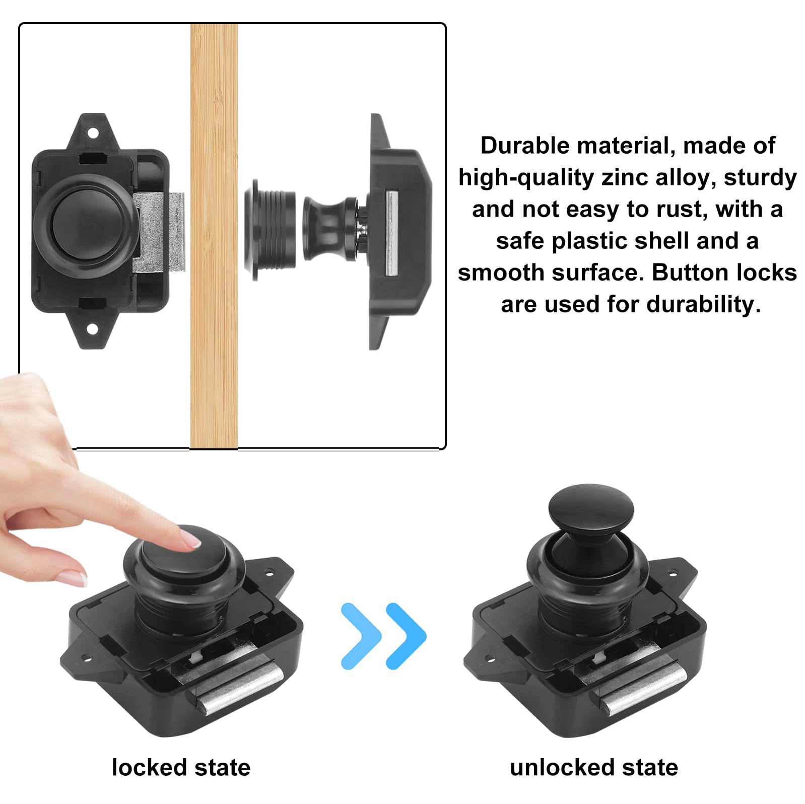 Serratura per porte mobili, 10 pezzi, per camper, camper, caravan, yacht, armadio, colore nero