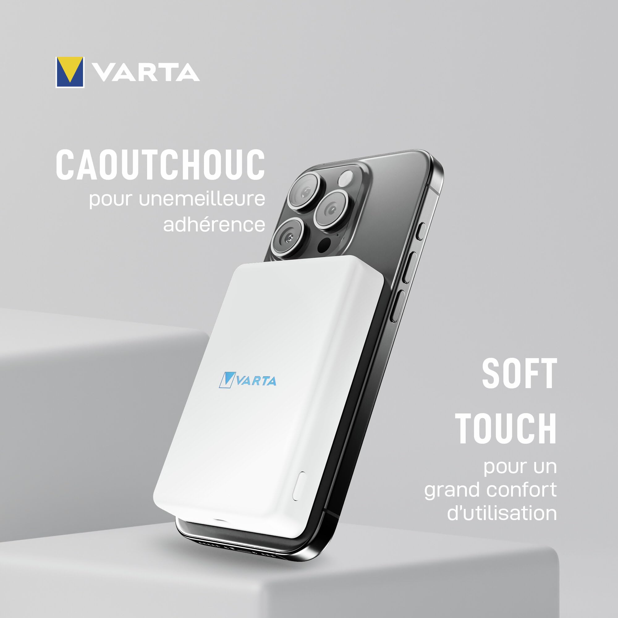 VARTA Power Bank 5000 mAh, Mag Pro, magnétique, sans Fil, Coloris Blanc