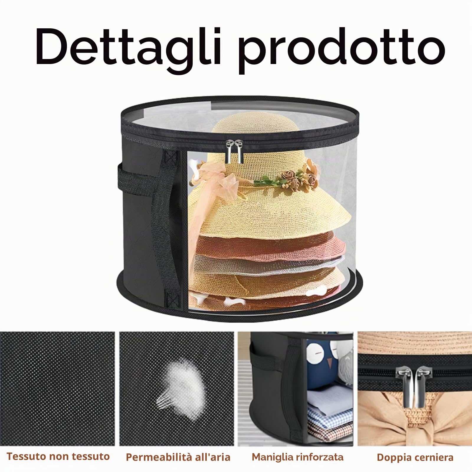 SSKHE 1 scatola per cappelli con coperchio, scatola rotonda per cappelli, borsa da viaggio, leggera e traspirante, per casa e viaggio