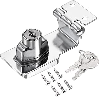 MECCANIXITY 3 Inch Keyed Different Hasp Lock 90 Degree Chrome Plated Twist Knob for Cabinet Door Drawer, Silver