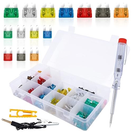 AutoEC Kit surtido de fusibles para automóvil, 220 fusibles automotrices, 57.51015202530A, kit surtido de fusibles de hoja de automóvil con probador