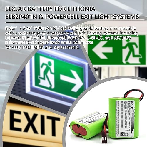 Miniatura 2 de Paquete de 2 baterías de iluminación de emergencia Ni-MH de 2.4 V 1200 mAh para Lithonia ELB2P401N, Powercell PCNA45-2-SR-LC, NIC1158, ANIC1158