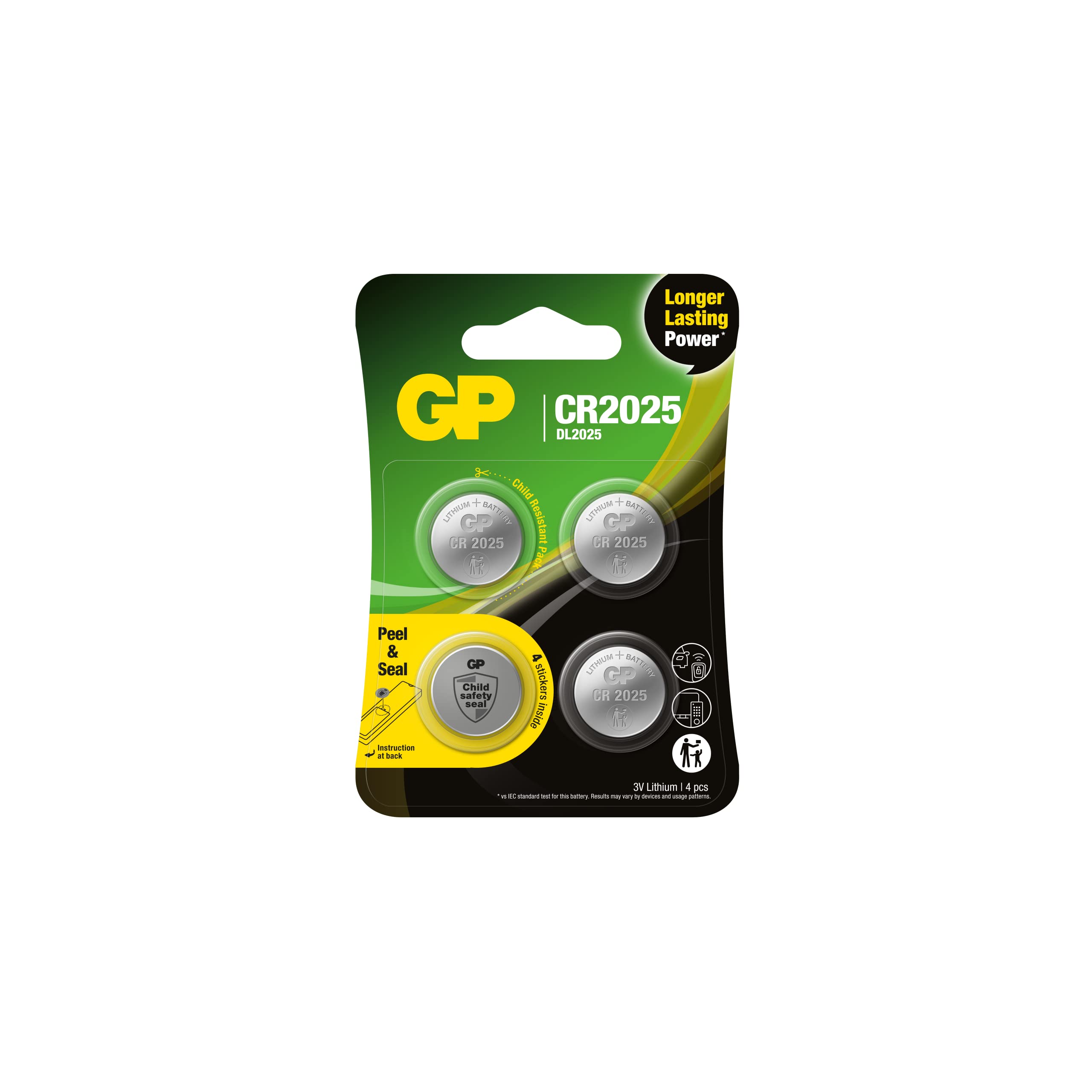 CR2025 - Set of 4 | GP Lithium | CR 2025 3V Lithium Button Batteries - Long Life