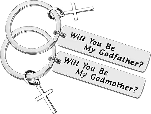 Godparent Gifts from Godchild Will You Be My Godmother/Godfather Keychain Set Go