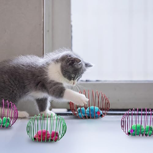 Miniatura 6 de Andiker 6 juguetes de primavera para gatos, bolas coloridas de primavera para gatos de 3.9 pulgadas con ratones, juguetes interactivos para gatos,