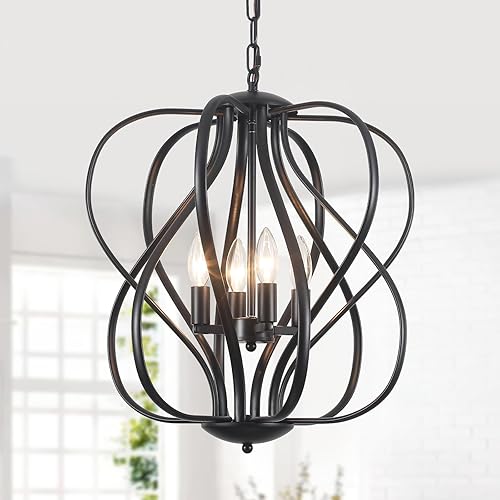 Lámpara de araña moderna de esfera negra de 17 pulgadas para comedor, estilo vintage, estilo granja, lámparas colgantes para entrada, sala de estar,