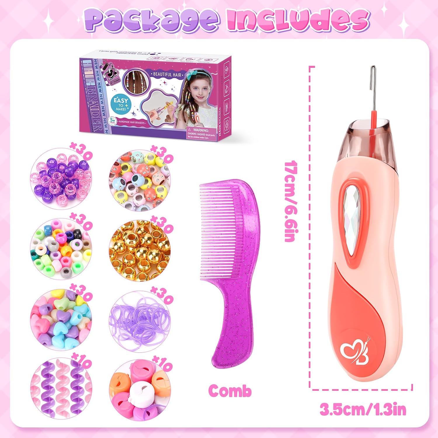 Hair Beads for Girls, Hair Accessories Gifts for 5 6 7 8 9 10 Year Old Kids | Hair Gem Stamper Kit with Reusable Beads, 6-10 Year Old Girl Birthday Gift, Kids Hair Accessories for Girls Toys