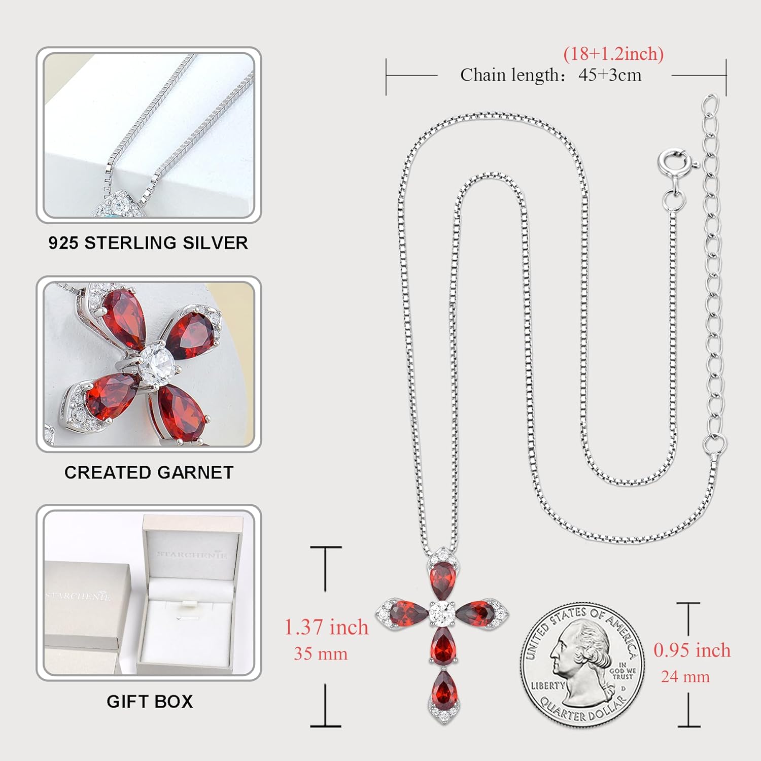 STARCHENIE Sterling Silver Cross Necklace for Women Crucifix Pendant with Birthstone Dainty Religious Jewelry Gift for Her, 18 Inch Chain - Image 6