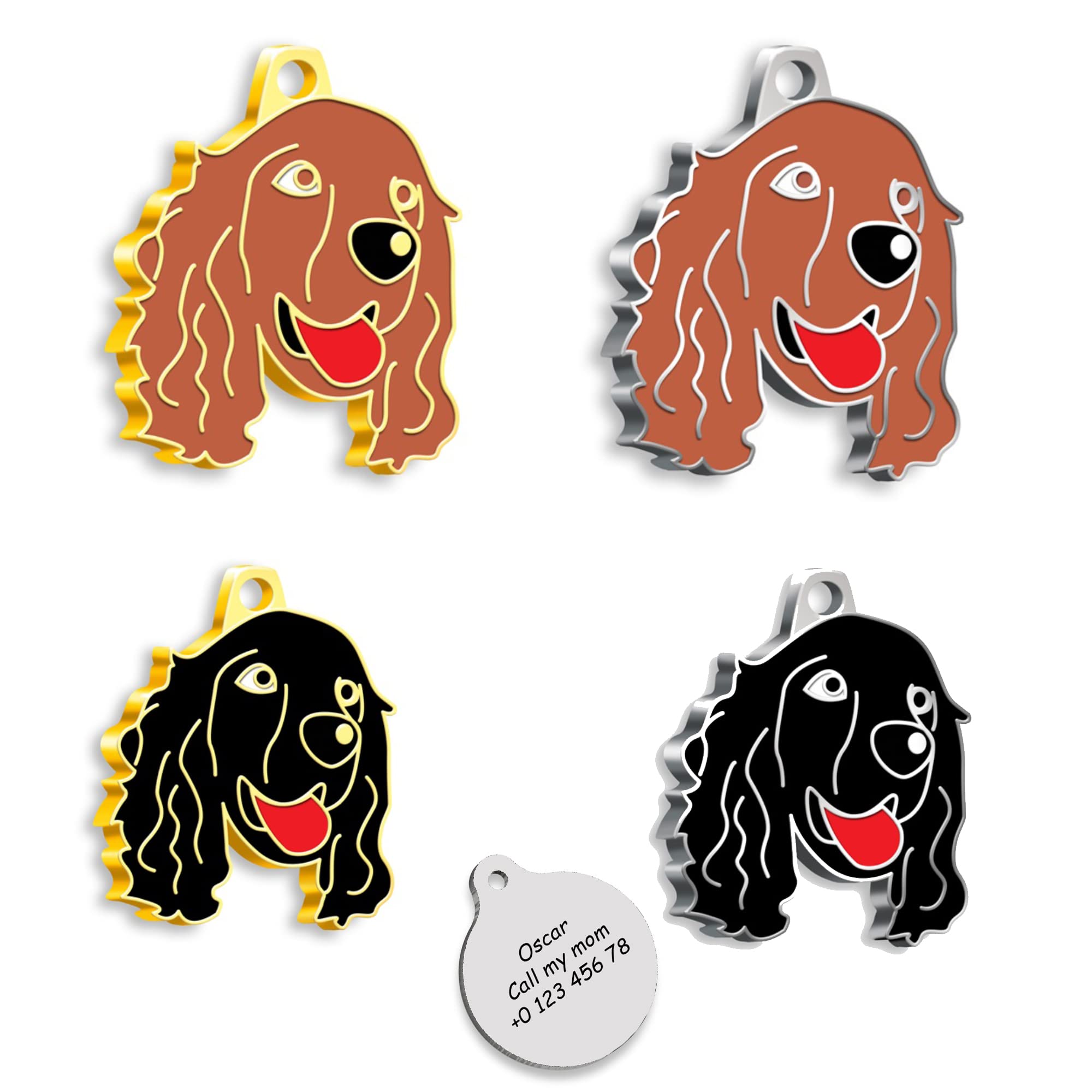 Cocker Spaniel 24K Gold Plated - Silver Plated Dog Personalized Dog Tag - Cocker Custom Name Tag - Customized Pet Tags - Dog Name id Tag for Dog- Engraved Dog Tag (Silver Plated Brown)