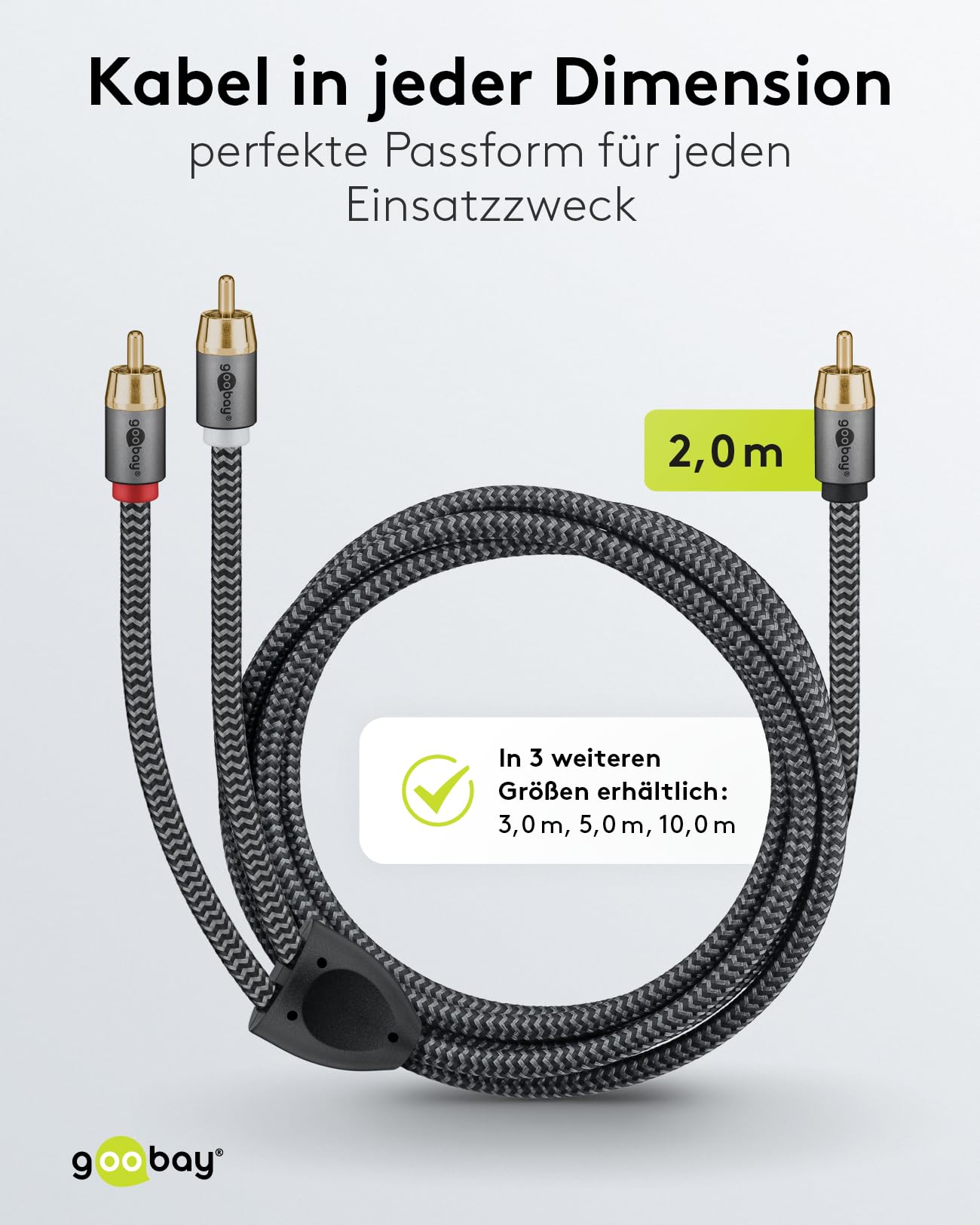 Goobay 65300 Y Cinch Cable 2m/Digital Mono to Stereo Coaxial Cable/Gold Plated Connectors/Audio Cable Cinch Plug to 2x Cinch Plug - Image 4