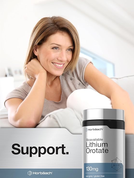 Horbaach Lithium Orotate 130mg | 180 Capsules | Non-GMO, Gluten Free, Vegan | 5mg Bioavailable Elemental Lithium