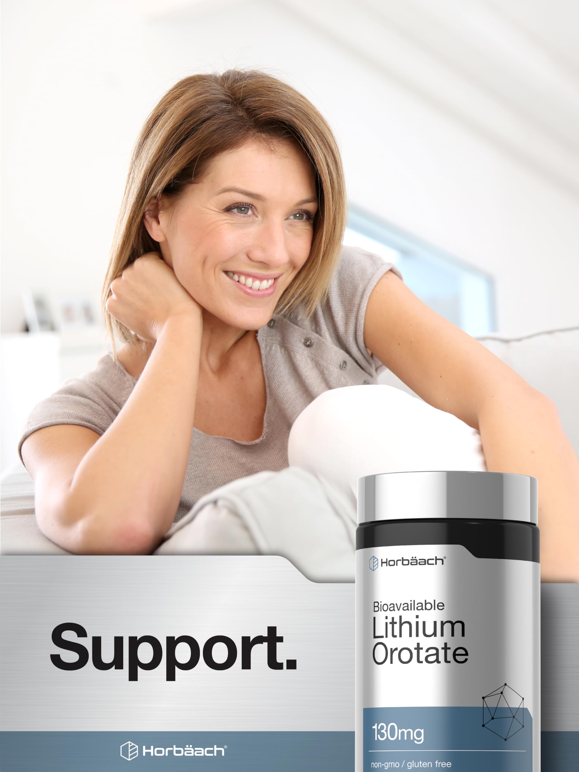 Horbäach Lithium Orotate 130mg | 180 Capsules | Non-GMO, Gluten Free, Vegan | 5mg Bioavailable Elemental Lithium