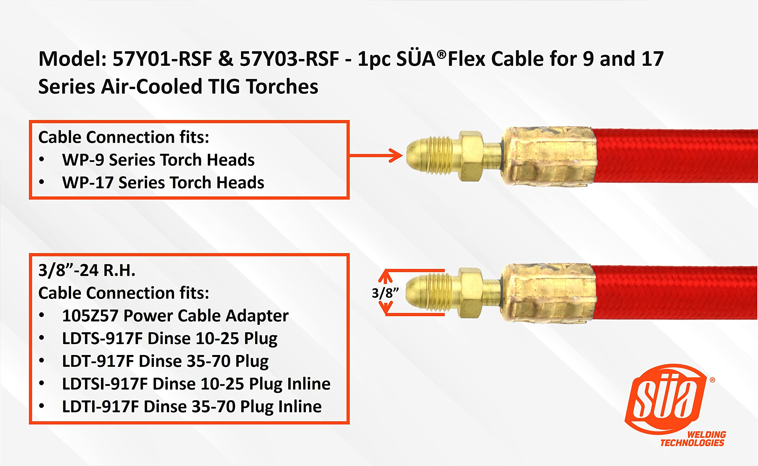 TIG Torch Power Cable - SÜA®Flex - Model: 57Y03-RSF - 25 feet - 1pc for 9 and 17 Air-Cooled Series TIG Torches
