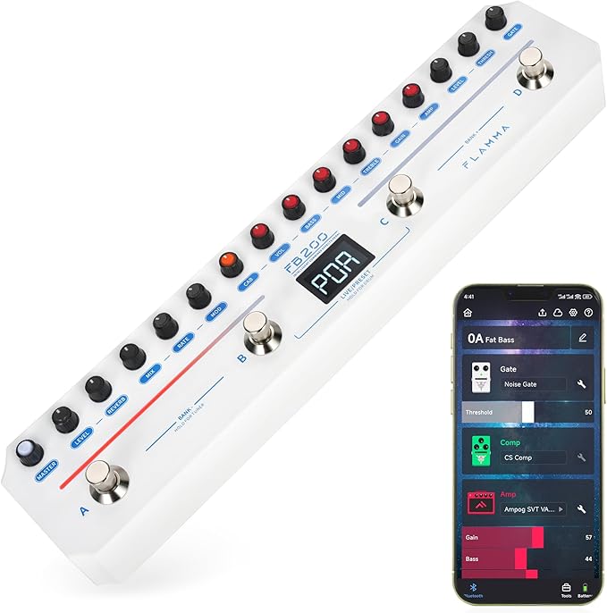 Pedal De Efectos FLAMMA FB200 Multiefectos para Bajo con App