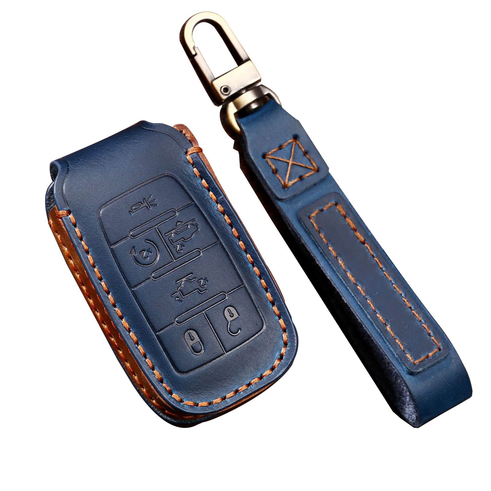 Leather Car Key Fob Cover Case Protector for 2019-2020 Dodge RAM 1500（6-Button）Keyless Smart Key Fob Holder