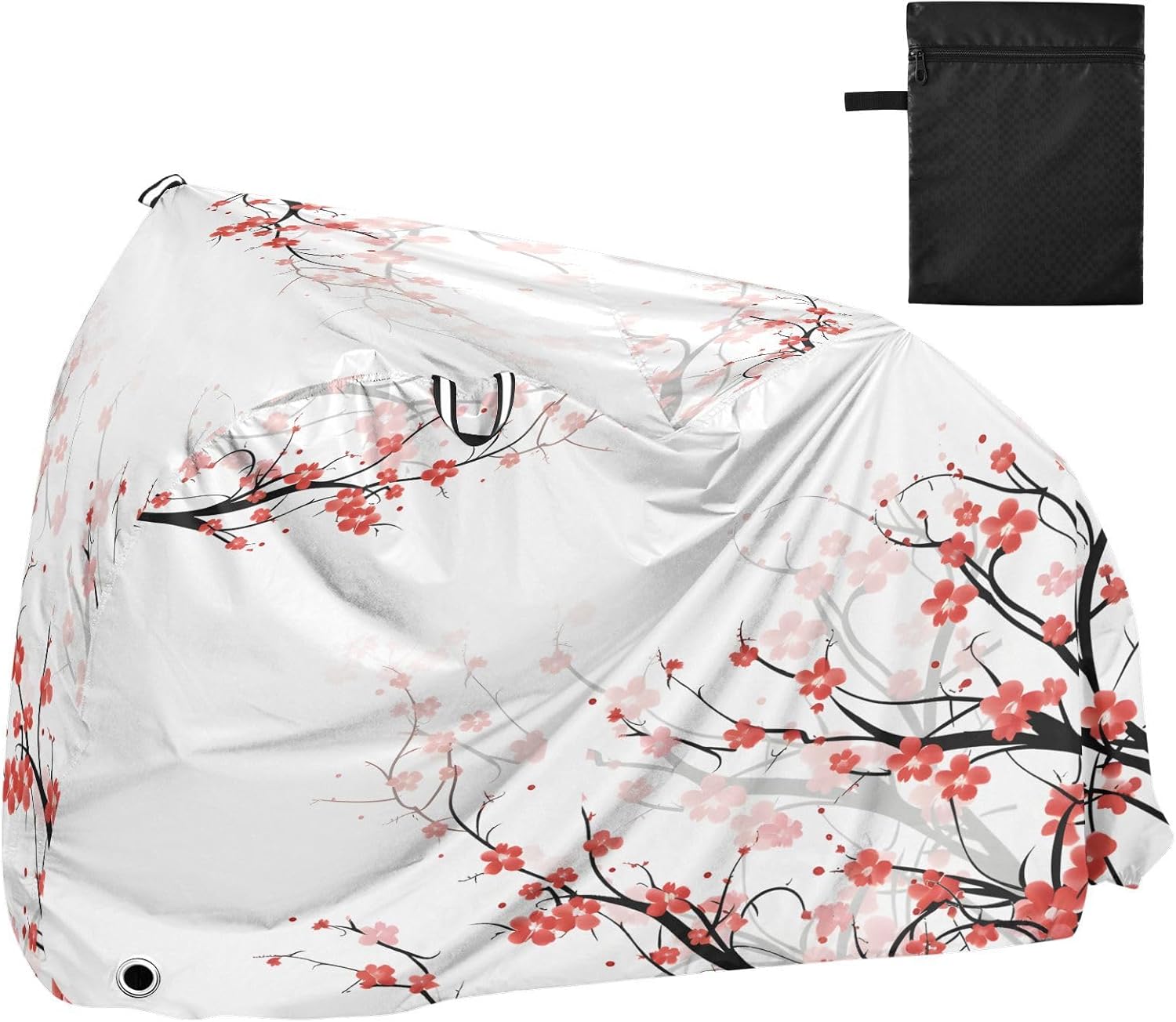 ALAZA Red Cherry Blossom Flowers Floral Bike Cover Waterproof Outdoor Ebike Bicycle Covers Tarp Protection for 1/2 Bikes, Sun UV Dust Wind Proof
