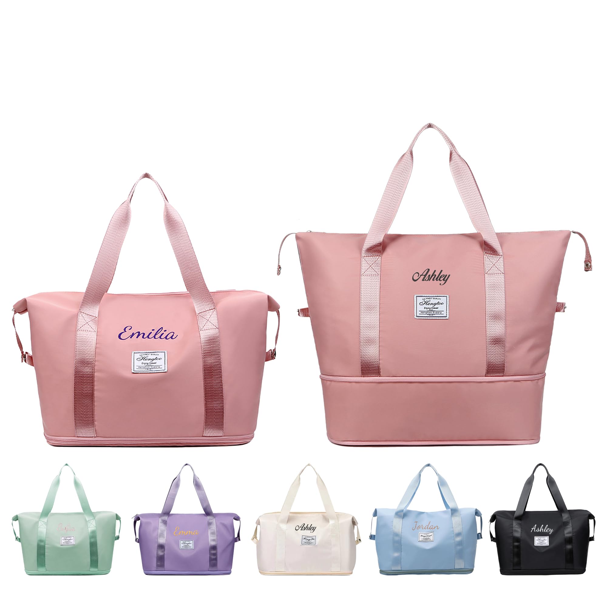 Personalized Large Duffle Bag with Increased Capacity, BUGMKCS Custom Embroidery Bag w/Name, Wet Dry Pockets & Shoe Compartment for Women/Men Sport Dance Gym Travel Weekender Overnight Bridesmaid Gift