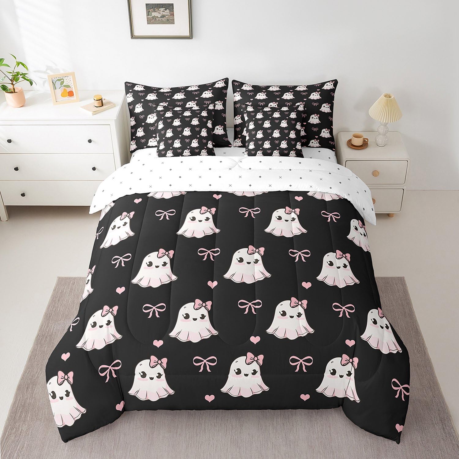 Parure de lit fantômes d'Halloween Manfei pour lit double avec draps faciles à laver