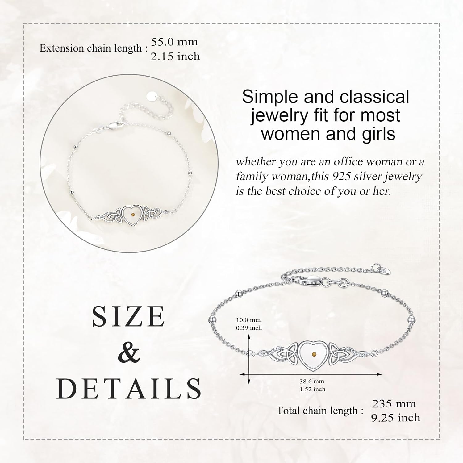 Mustard Seed/Star of David/Evil Eye/Clover Bracelet Sterling Silver Irish Religion Bracelets Lucky Jewelry Gifts for Women