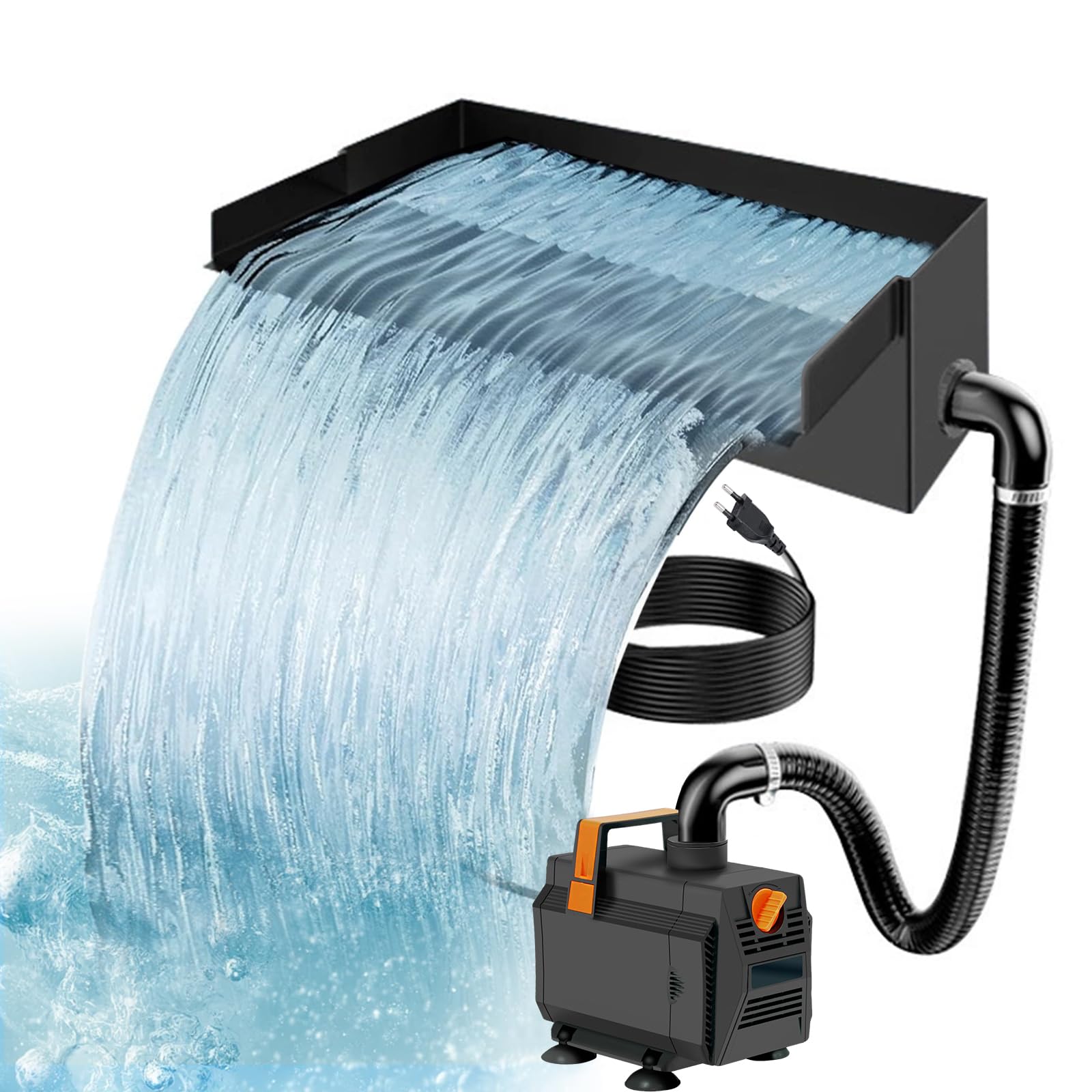 Wasserfall Set 30 cm 304 Edelstahl 45W 3000 L/h Pumpe 3m Schlauch