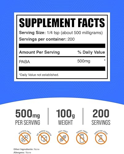Miniatura 2 de BulkSupplements para-aminoácido benzoico (PABA) en polvo, 1