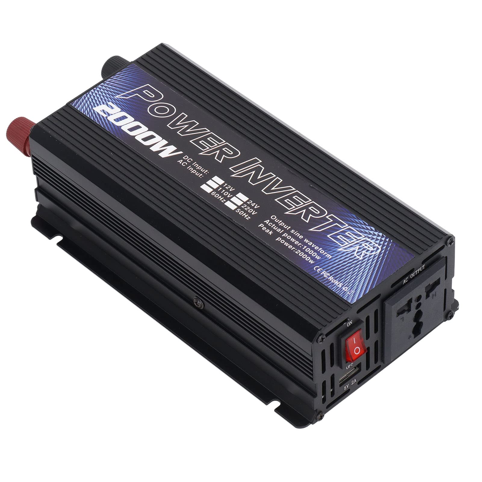 Pure Sine Wave Inverter, 2000W DC 12V a AC Power Converter Car con Puerto USB para Acampar y Viajar (220V)