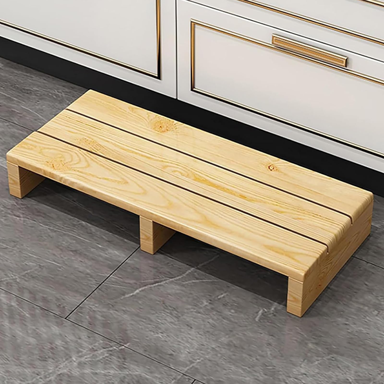 Vethenx Wooden Step Stool,stepstools for adults,for High Beds,without assembly, Strong Load-Bearing Capacity,Designed for children and the elderly for Inside and Outside Use.（60×30×15cm Clear varnish）