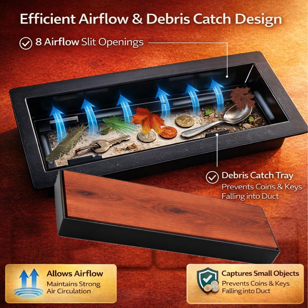 Floor Register 4x10 Modern Vent Covers Tile Insert Cover Steel Vents registers 10x4 Drop in with Custom Made Tiles Inserts Iron Tray Low Profile Hardwood Floors grates Grille Marble (5 X Black)