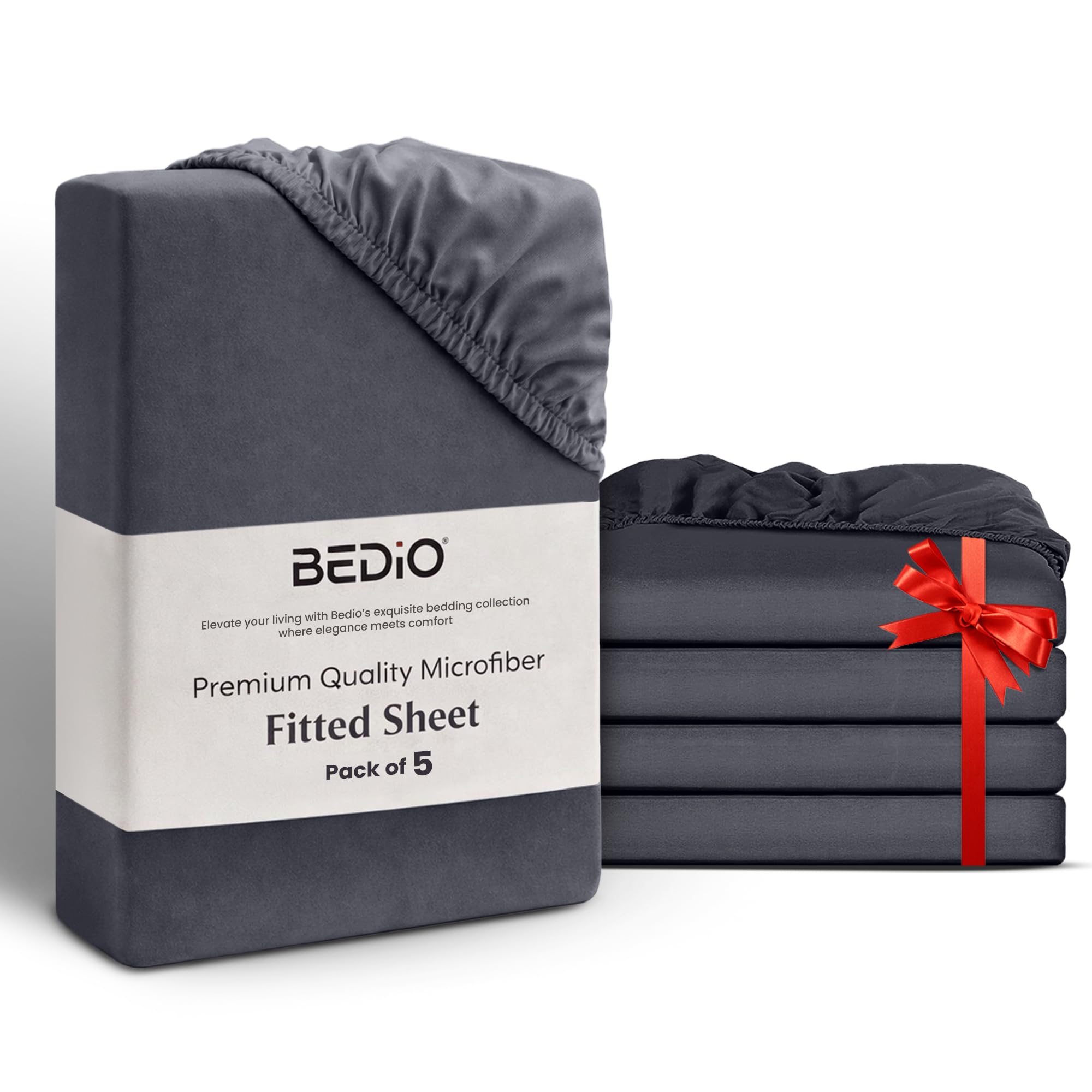 BEDIO Double Bed Sheets Fitted (Pack of 5) 137x190CM, Charcoal - Extra Deep Pocket 40 cm (16 inch) 360° All Around Elastic Easy Care - Soft Brushed Microfiber Fabric - Shrinkage & Fade Resistant — image 1