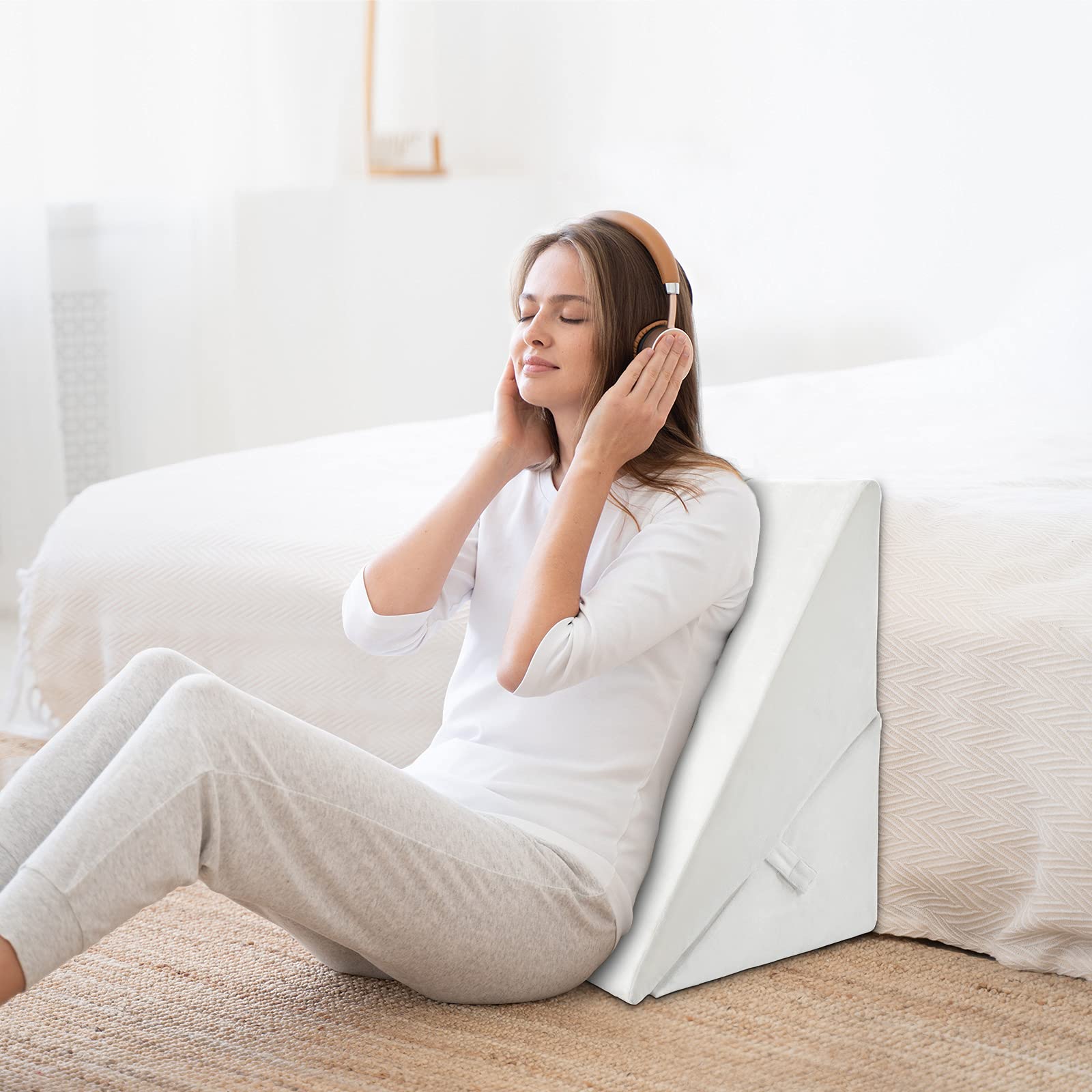 GYMAX Cuscino da Lettura per Letto e Divano, Cuscino Antireflusso Ergonomico, Supporto per Gambe/Schienale/Lombare, Fodera Lavabile, 3 Stili (Bianco 2)
