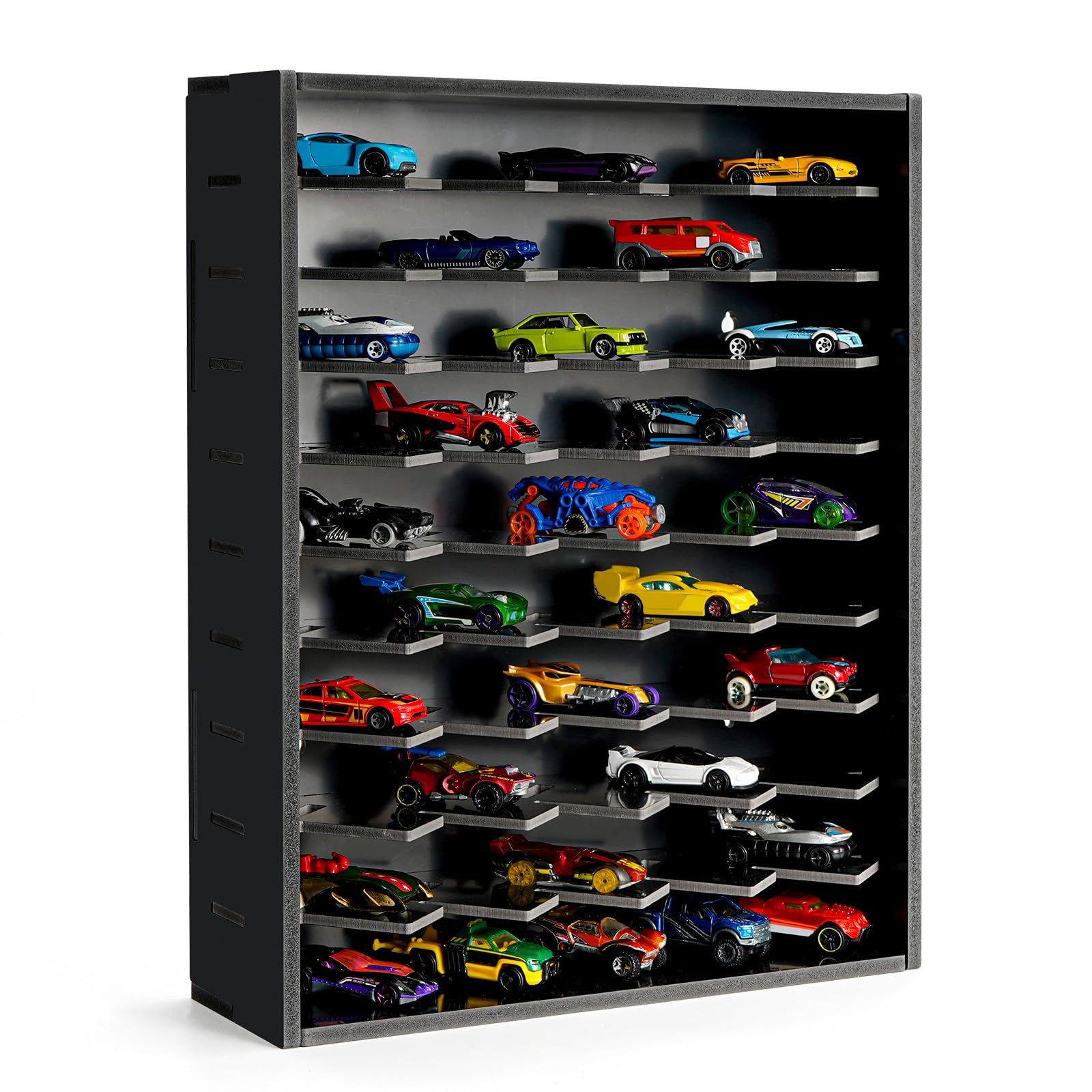 Toy Car Display Shelf, Holds 50 Diecast 1/64 Toy Cars, Wall Mount Model Car Storage Organize Case, Desktop Toy Cars Garage, Black