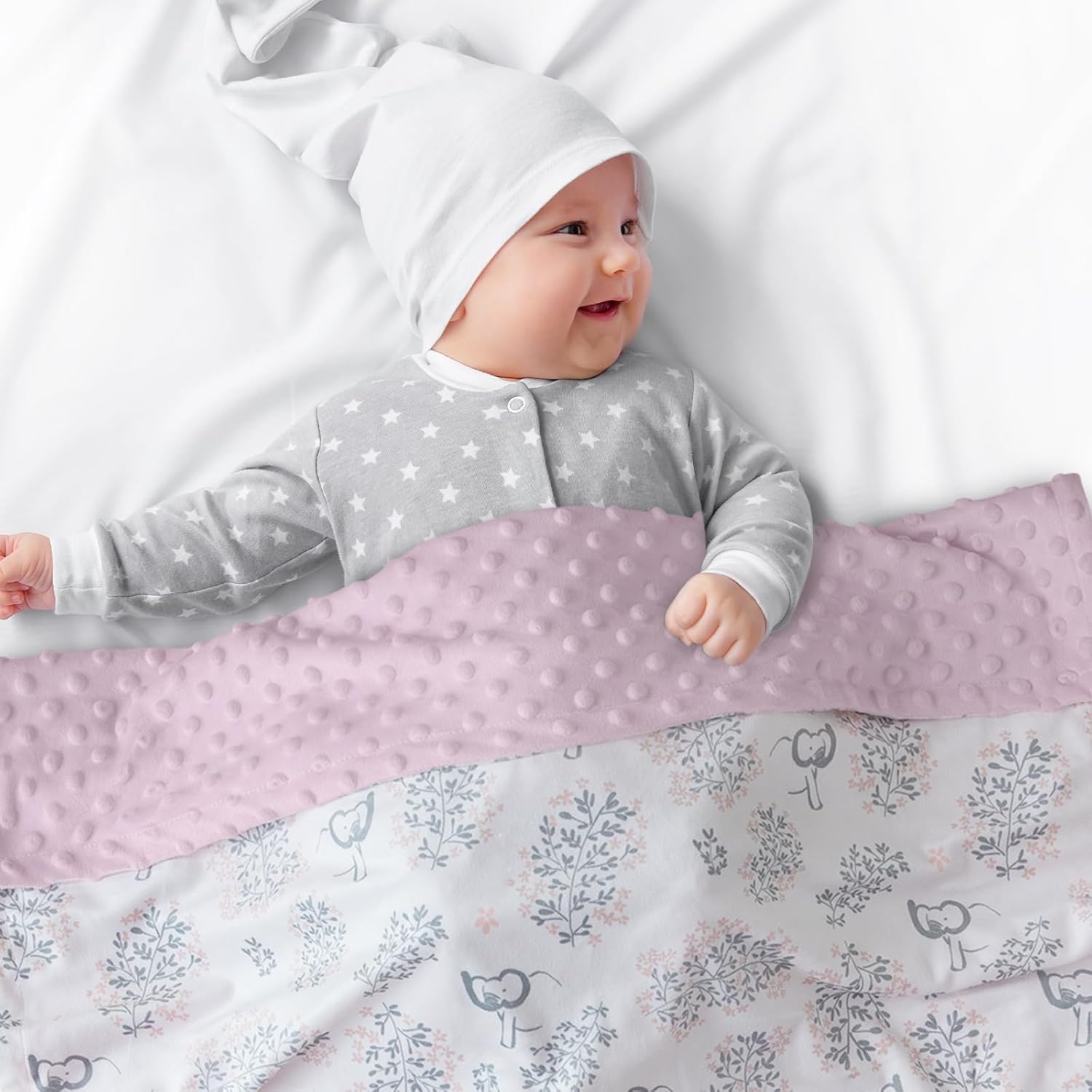 Baby Blankets for Girls Soft Plush Nursery Minky Blanket Neutral with Print Pink Forest Elephant and Cozy Raised Dotted Fleece Backing, 30 x 40 Inch Double Layer Bed Throws - Image 5