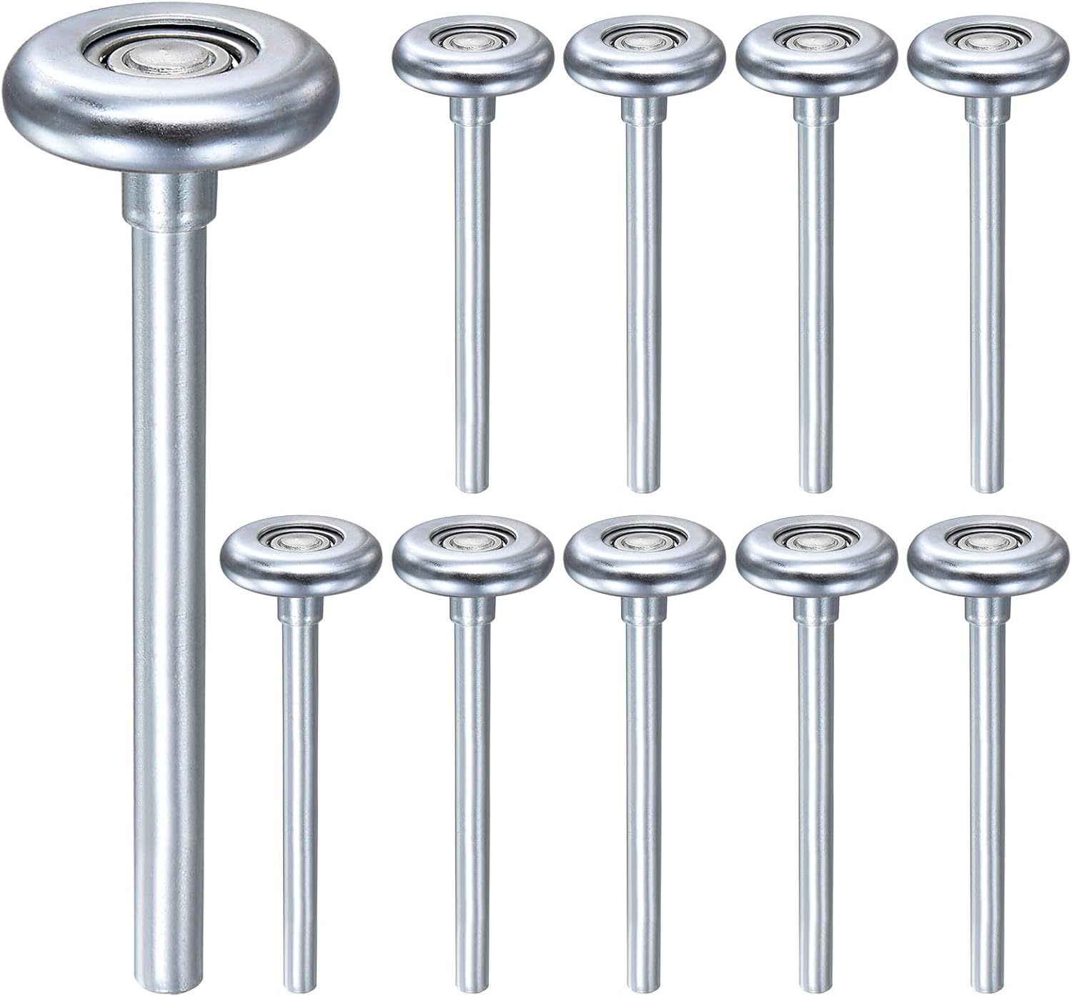 uxcell 10pcs 1.8" Zinc-Plated Steel Garage Door Rollers for 2" Garage Track, 4.25" Long Stem Quiet Garage Door Wheels, 10 Ball Bearings, Silver