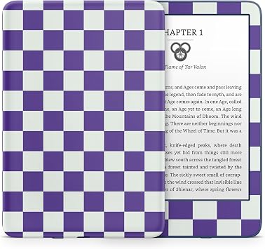 Tacky Design Chessboard Skin for Kindle Skin Decal 11th Generation, Minimalist Checkered Vinyl Wrap, Premium 3M Decal Sticker for Full Surface Coverage Purple & Light Gray, Kindle 11th Gen, 2022