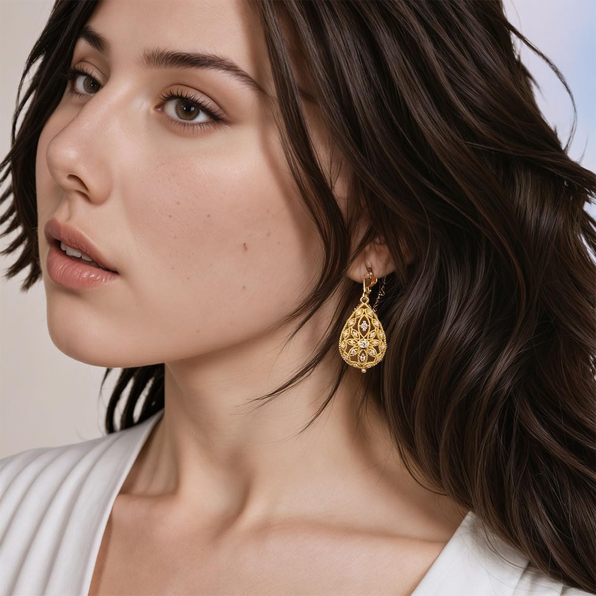 925 Sterling Silver Teardrop Earrings for Women, Cubic Zirconia Leverback Dangle Earrings, Hypoallergenic Filigree Drop Earrings, Elegant Jewelry for Women Gifts - Image 3