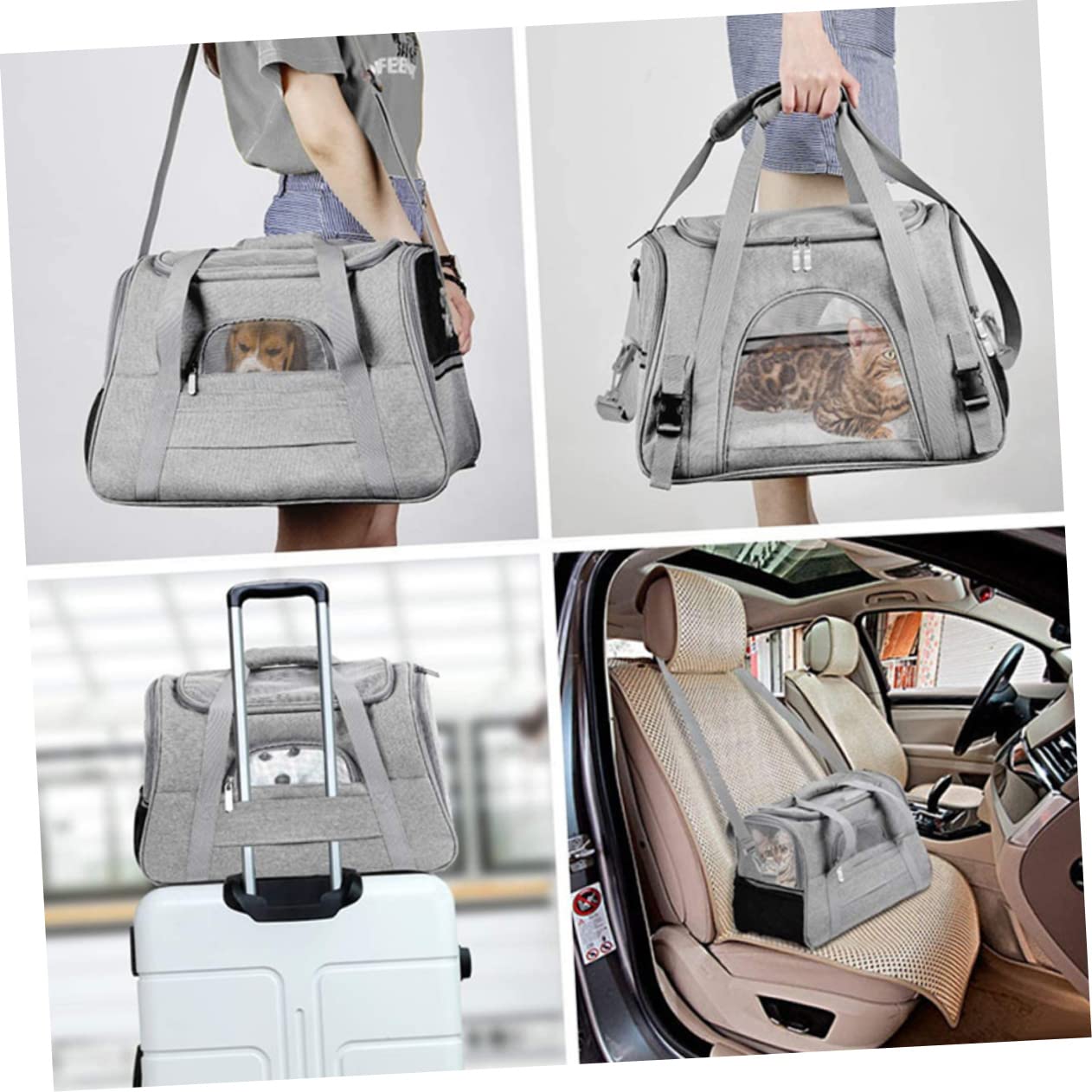 BESTonZON Transportín Portátil para Mascotas Bolsa Transpirable para Perros y Gatos para y Senderismo Material Oxford Resistente y Color Gris
