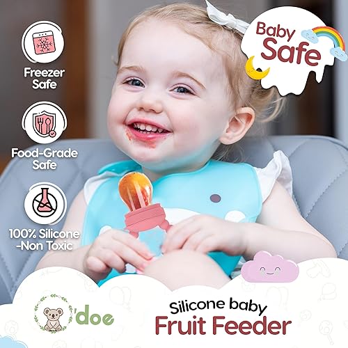 Miniatura 6 de O'doe Comedero de frutas  Chupete de frutas para bebés con 1 comedero y 3 pezones  Sin BPA, alimentador de alimentos para bebés y mordedor de frutas