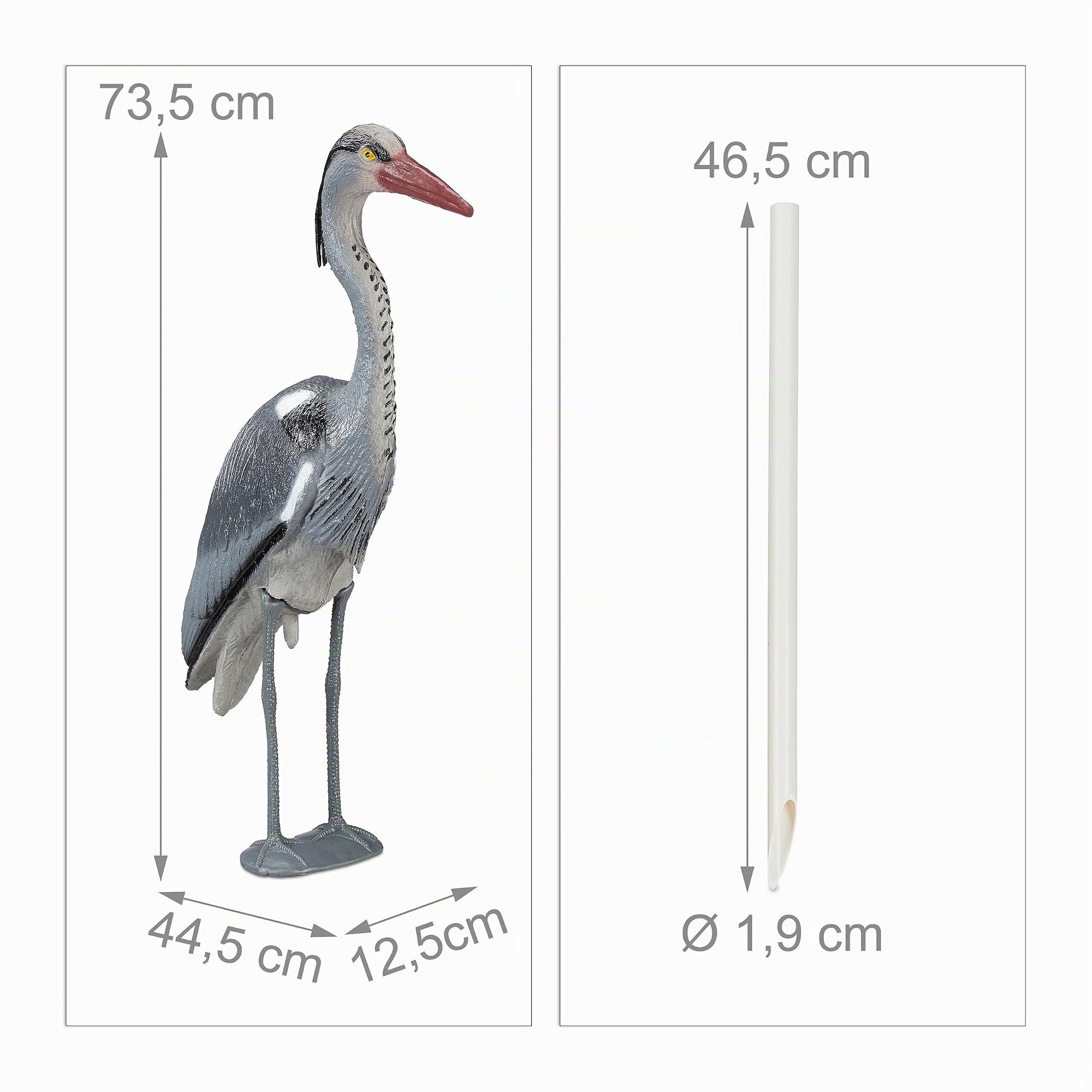 Relaxdays Statuette de héron, Lot de 2, Protection Contre Les Chasseurs de Poissons, avec Pied, à Planter, PE, Gris, 92 x 18 x 49 cm
