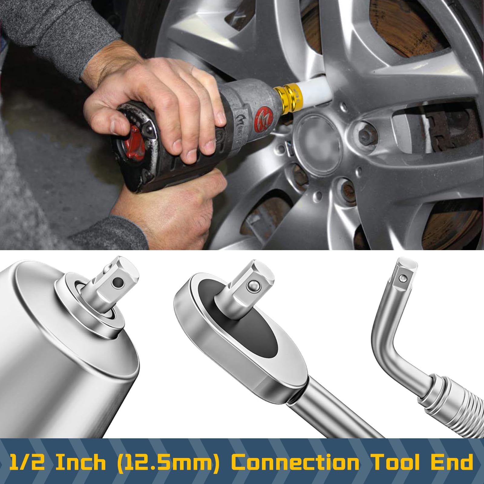 BOOMSTART 5-delige wielbouten, moerset, 1/2 inch slagmoersleutel, beschermdoppen, aluminium velgen, 17, 19, 21 mm, steeksleutel, wielwissel, wielwissel, velgen, moerset, auto