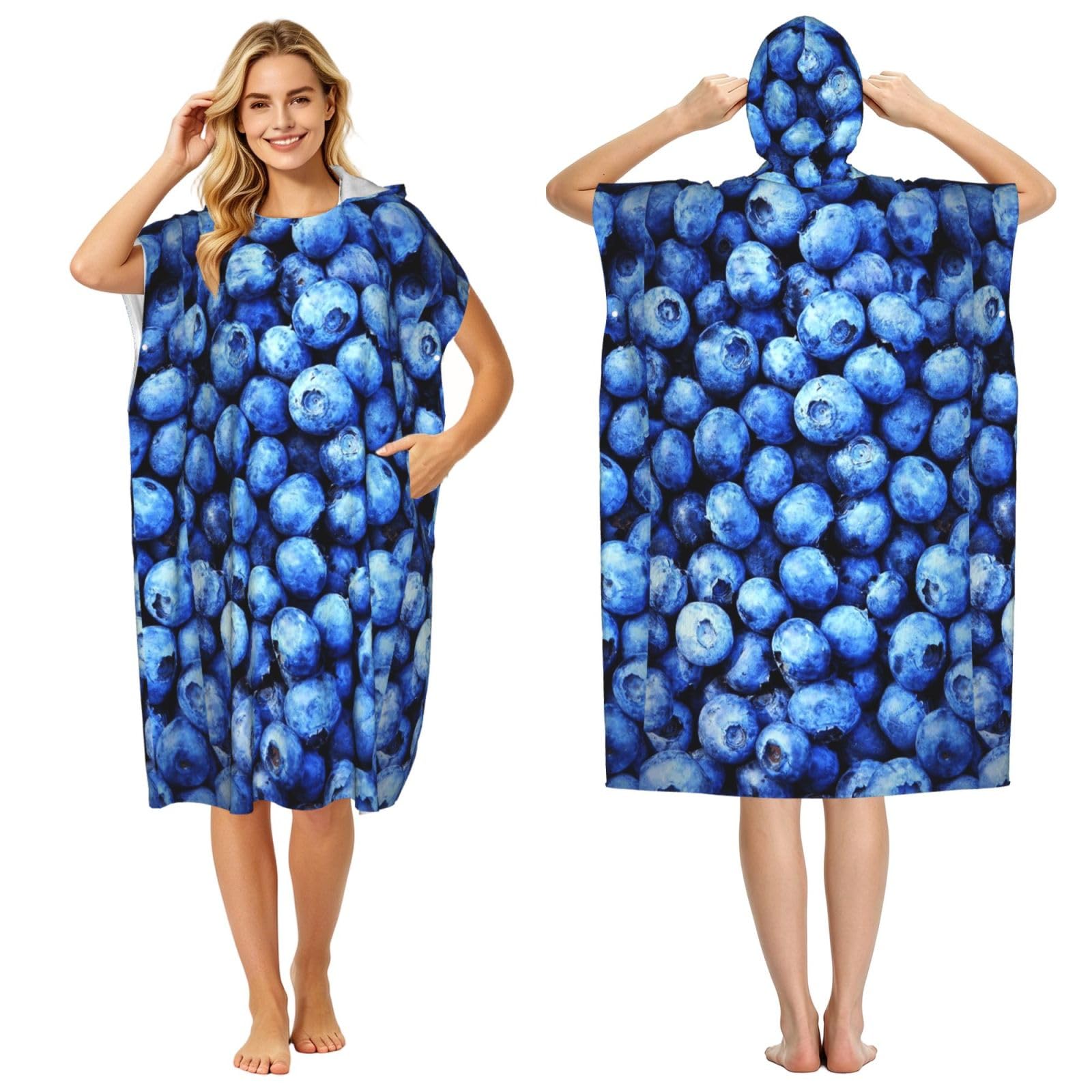 Poadnly Blueberry, Adult Hooded Beach Towel 90 x 110 cm,Changing Bath Robe, Surf Poncho Towel For Women Men