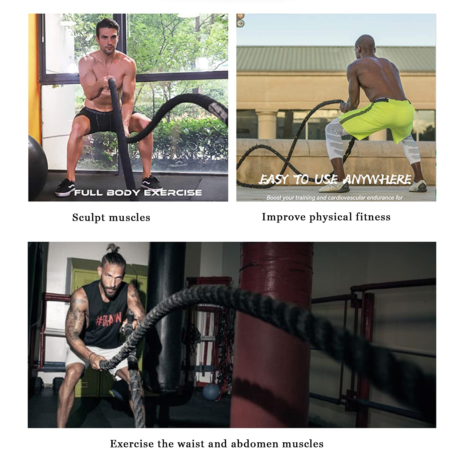 Beschwertes Seil, 15m Battle Rope für Kampf-Fitness-Wellen-Sport-Übung, für Home Gym & Outdoor Workout (Size : 50mm)