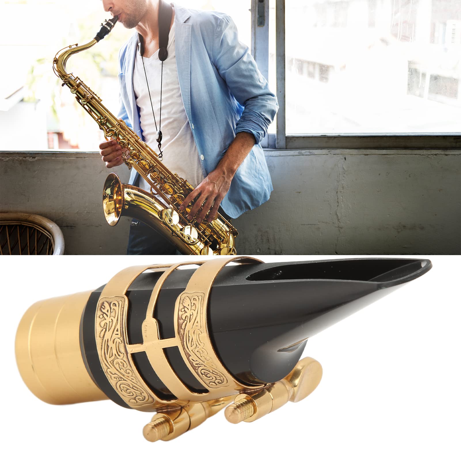 Kit de boquilla para saxofón alto , equilibrado tono focalizado transparente , kit de boquilla de saxo alto con ligadura de tapa para instrumento de viento de madera