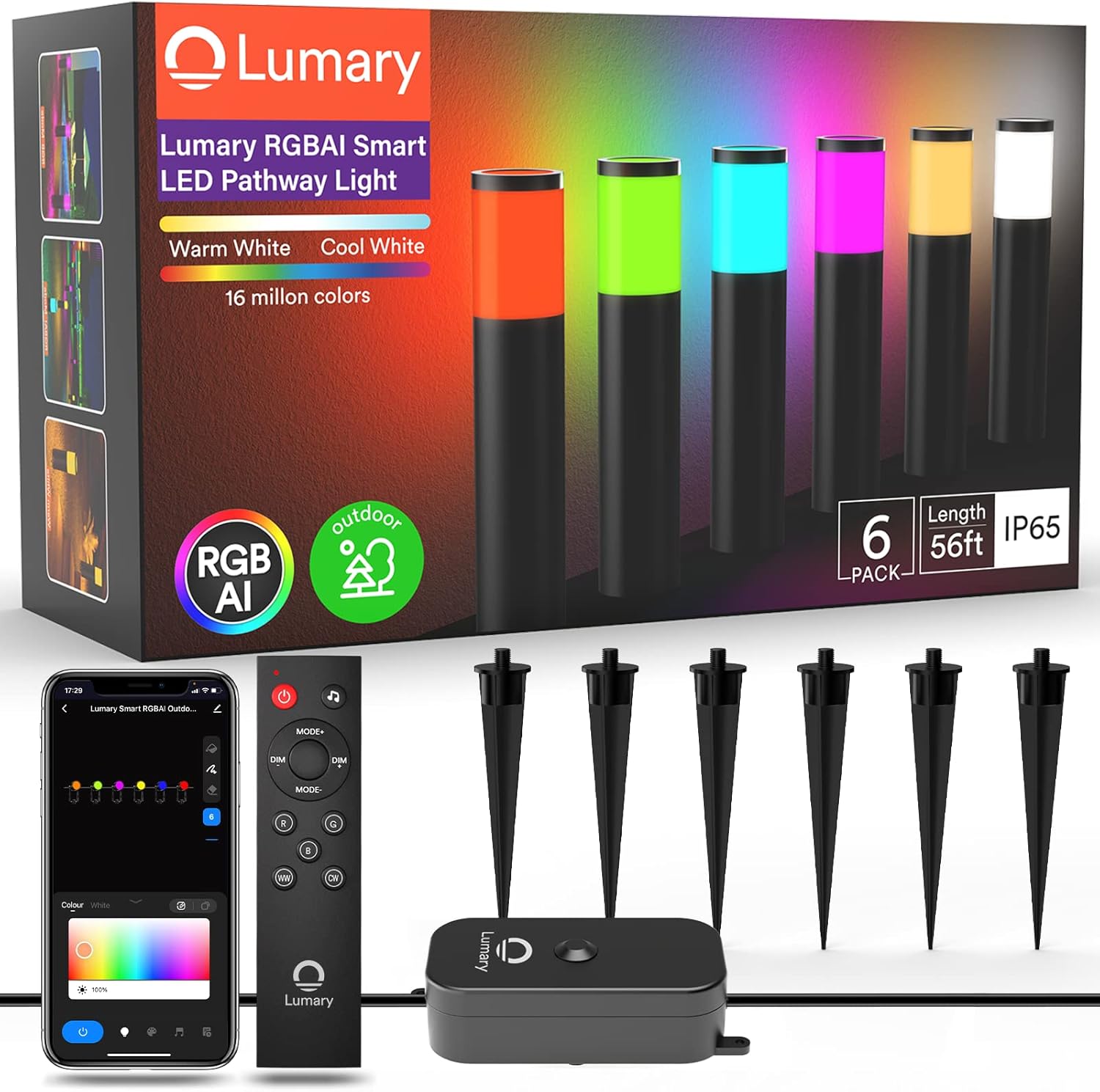 Lumary Smart Pathway Lights Waterproof 9W, 56FT RGBAI Walkway Lights