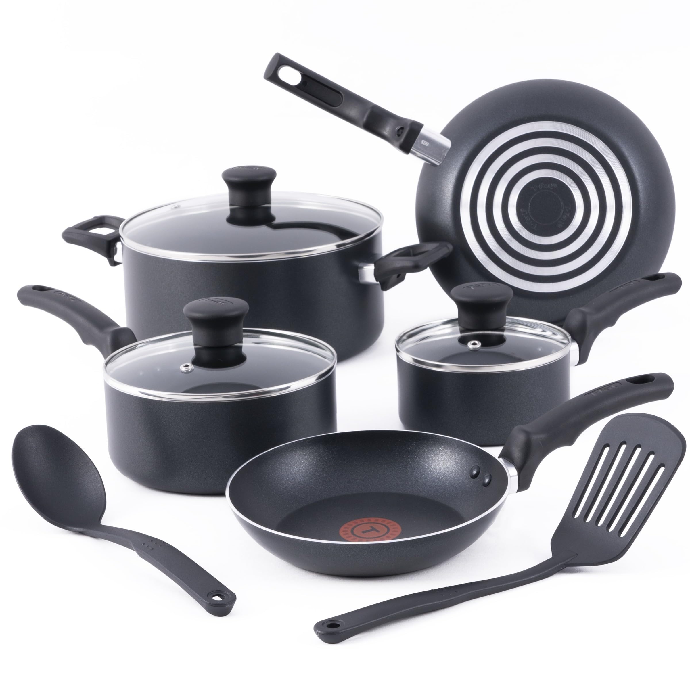 T-fal Nonstick Cookware Set - 10-Piece Kitchen Essentials, Dishwasher Safe, Lifetime Warranty