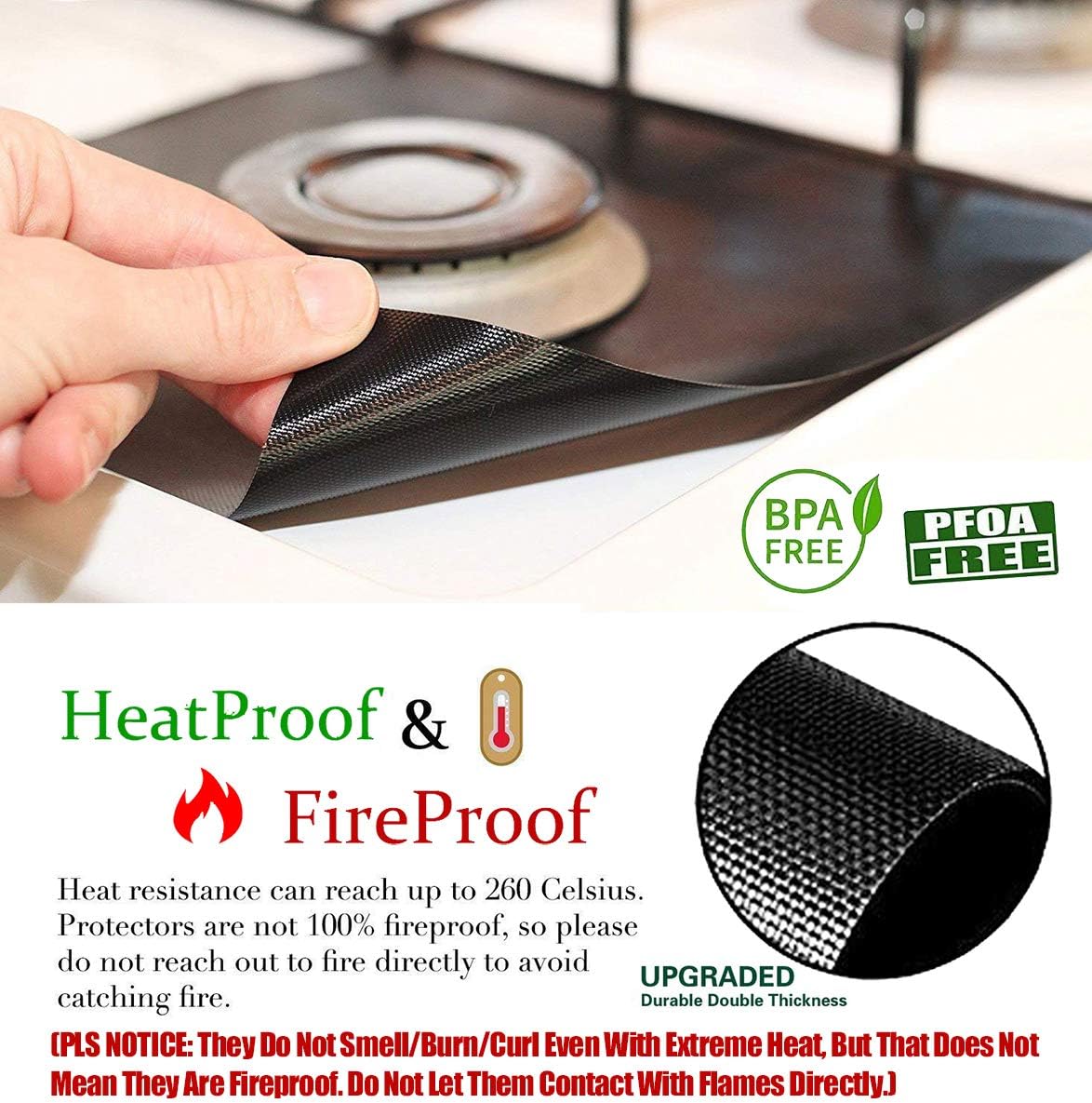 Stove Burner Covers,0.3 MM Double Thickness,8 Pack,Gas Stove Burner Liners,Non-stick Reusable Gas Range Stove Top Covers for Kitchen,Cuttable,Easy to Clean,Black,Size 10.6” x 10.6” : Appliances